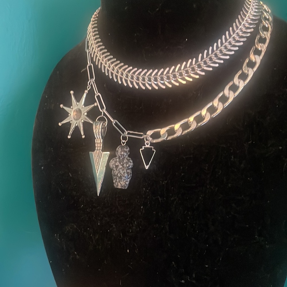 Designer inspired multilayered silver necklace - Picture 3 of 6
